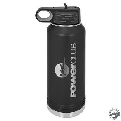Powder Coated Black Travel Water Bottle Includes Straw