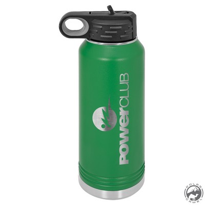 Powder Coated Green Travel Water Bottle Includes Straw
