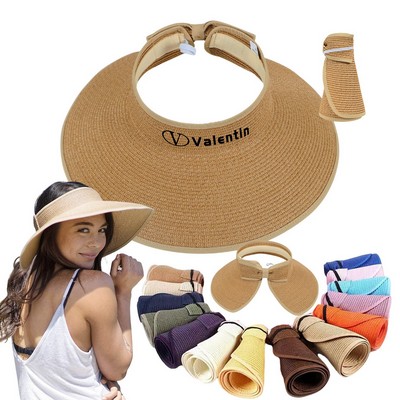 Women Wide Brim Roll-up Straw Sun Hat