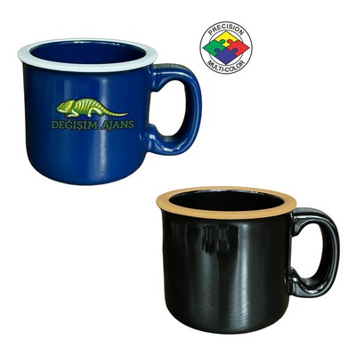15 Oz. Campfire Mug Black with Tan Rim - Dishwasher Safe - Precision Spot Color