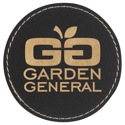 3" Diameter Round Patches, Black/Gold Laserable Leatherette