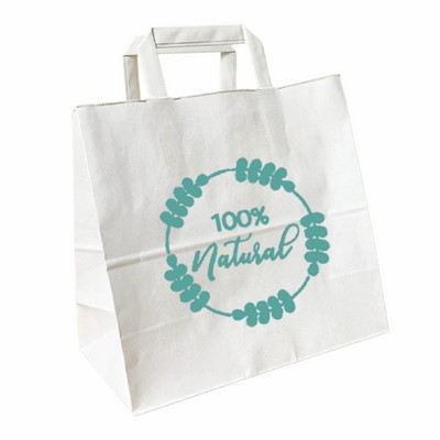 White Flat Handle Shopper Bag With One Color Printing