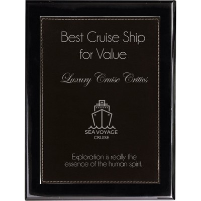 Ebony Piano Finish Plaque with Black Faux Leather Plate, 9 x 12"