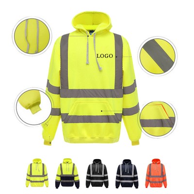 Reflective Safety Pullover Hoodie With Pocket