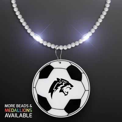 Still-Light White Beads With Soccer Ball Medallion - PRINTED