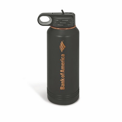 Powder Coated Black/Rose Gold Insulated Travel Water Bottle Includes Straw