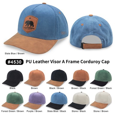 5 Panel PU Leather Corduroy Cap