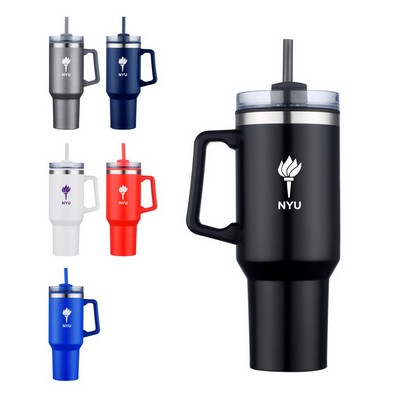 Union Printed - 40 Oz. Double Wall Insulated Travel Mug w/ Handle and Straw