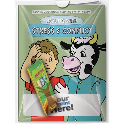 Combo Pack - "Stress and Conflict" Coloring Book & 4-Pack of Crayon (Imprinted) in a Poly Bag