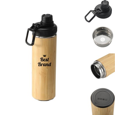 16 OZ Bamboo and Stainless Steel Sports Water Bottle