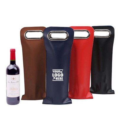Elegant PU Leather Wine Bag With Metal Handles