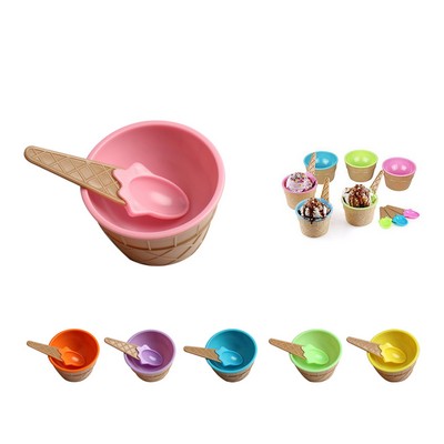 Waffle Cone Ice Cream Bowl and Spoon Set