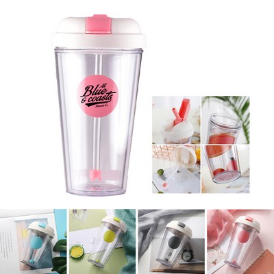 15oz Double Plastic Tumbler with Straw