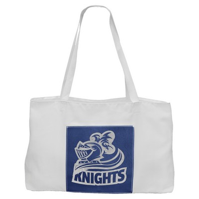 19" x 12" White Bag with 5" Blue/Silver Leatherette Gusset