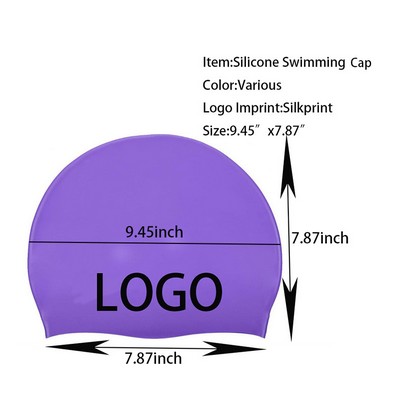 8" Adults Unisex Multi Colors Elastic Silicone Swimming Cap