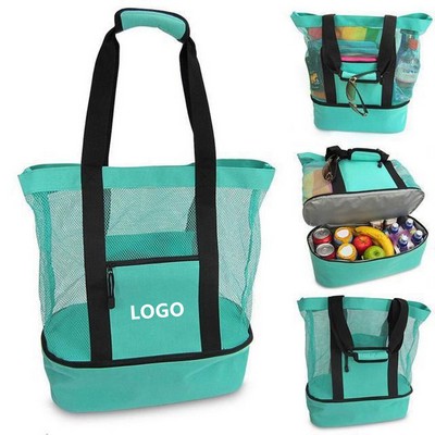 Insulated Waterproof Beach Tote with Cooler Compartment.
