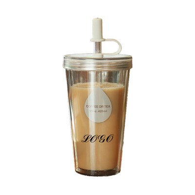 16 Oz. Personalized Double-Layer Plastic Straw Cup