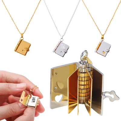 Metal Book Hinge Pendant Necklace