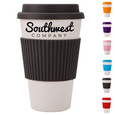 12 oz Reusable Plastic Coffee Cup with Silicone Lid & Insulated Sleeve