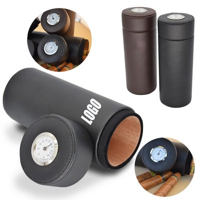 Portable Leather Cigar Storage Tube with Humidity Monitor