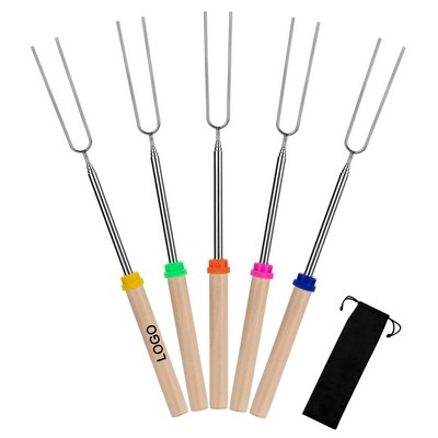 5 Piece Set Reusable Telescopic Stainless Steel Barbecue Fork Outdoor Bbq Accessories