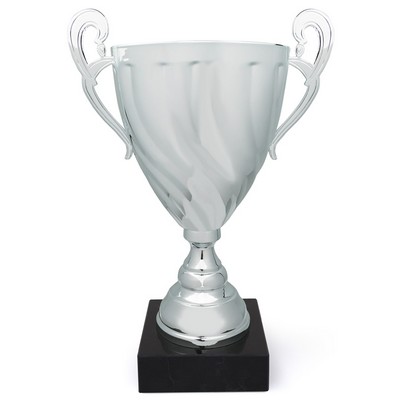11 1/4" Italian Silver Trophy Cup Swirl Pattern on Black Marble Base