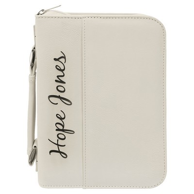 6 3/4" x 9 1/4" White Leatherette Book/Bible Cover with Handle & Zipper
