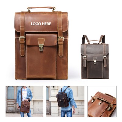 Premium High-Capacity Leather Backpack with Flap Closure