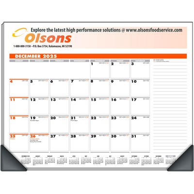 Deskmate Full-Color Desk Pad Calendar w/Corners - Orange & Black Pad