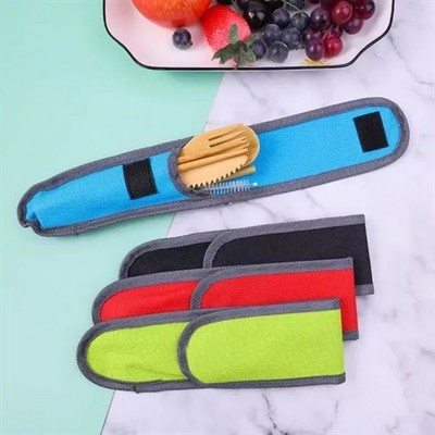 Reusable 7 Piece Bamboo Utensils Set In Travel Pouch