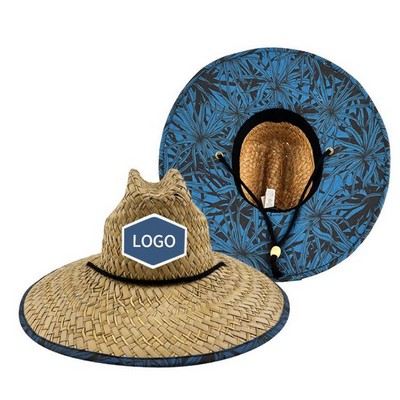 Straw Hat With Custom Patch And Full Color Under brim Imprint