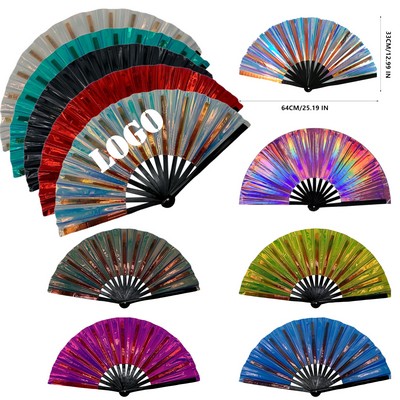 Vibrant 10-Inch PVC Folding Fan With Wood Frame