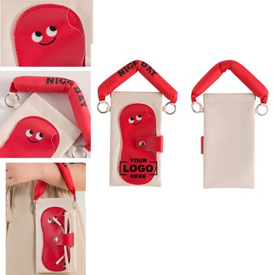 Portable Eyewear Holder with Wrist Strap Smiley Face Glasses & Phone Combo Pouch