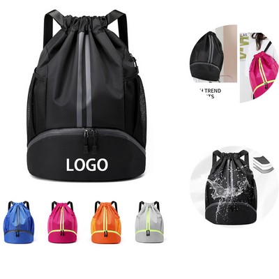 Water Resistant Drawstring Gym Bag Shoe Compartment Sports Backpack