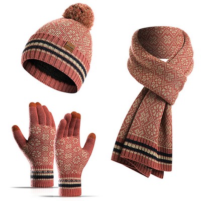 Knitted Thermal Woolen Hat, Scarf and Gloves 3 pieces Set