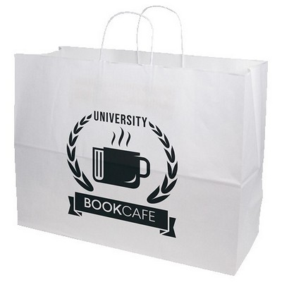 One Color 1-Sided White Paper Handled Shopper Bag (16" x 12" x 6")