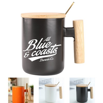 12 Oz Ceramic Beverage Mug with Lid & Spoon