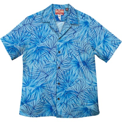 Blue Hawaiian Shirt - 100% Cotton Poplin w/Coconut Buttons & Short Sleeves