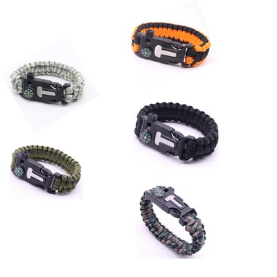 Multi-Functional Wilderness Survival Bracelet With Flint And Compass