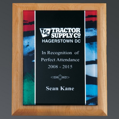 Natural Alder with Printed 'Stained Glass' Borders on Black Acrylic Plate, Large (9"x12")