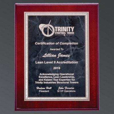 Rosewood Piano Rectangle, Gray Marble Aluminum Plate w/Silver Florentine, Large (9"x12")