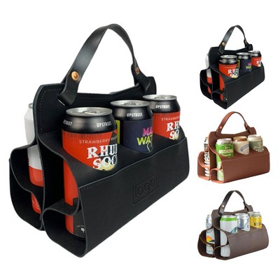 6 Cans PU Leather Beverage Carrier Bag
