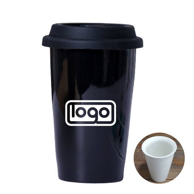 12oz Double Wall Insulated Ceramic Cup w/ Lid