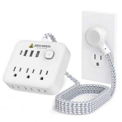 Extension Cord Surge Protector Power Strip - Flat Plug Braided Power Bar with 6 Outlets &4 USB Ports