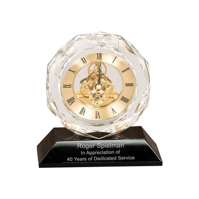 5 3/4" Clear Crystal Clock with Black Crystal Pedestal Base