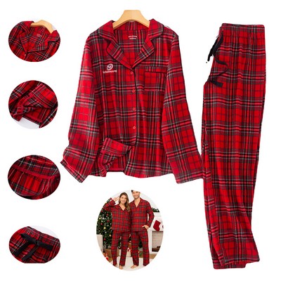 100% Cotton Plaid PJs for Unisex Long Sleeve