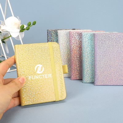 A6 College Line Notebook Glitter Journal w/Band Pen Loop Hardcover Notebook Pocket Notebook