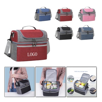 Double Layer Insulated Cooler Lunch Bag with Strap