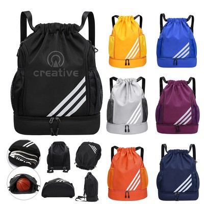 Drawstring Gym Backpack Bag w/Shoes Compartment