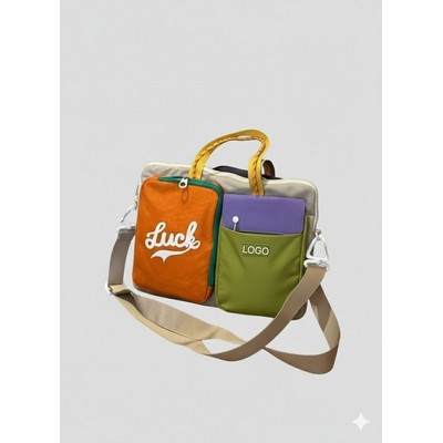 Dopamine Color Block Large Capacity 16" Two Way Laptop and Tablet Crossbody Shoulder Bag